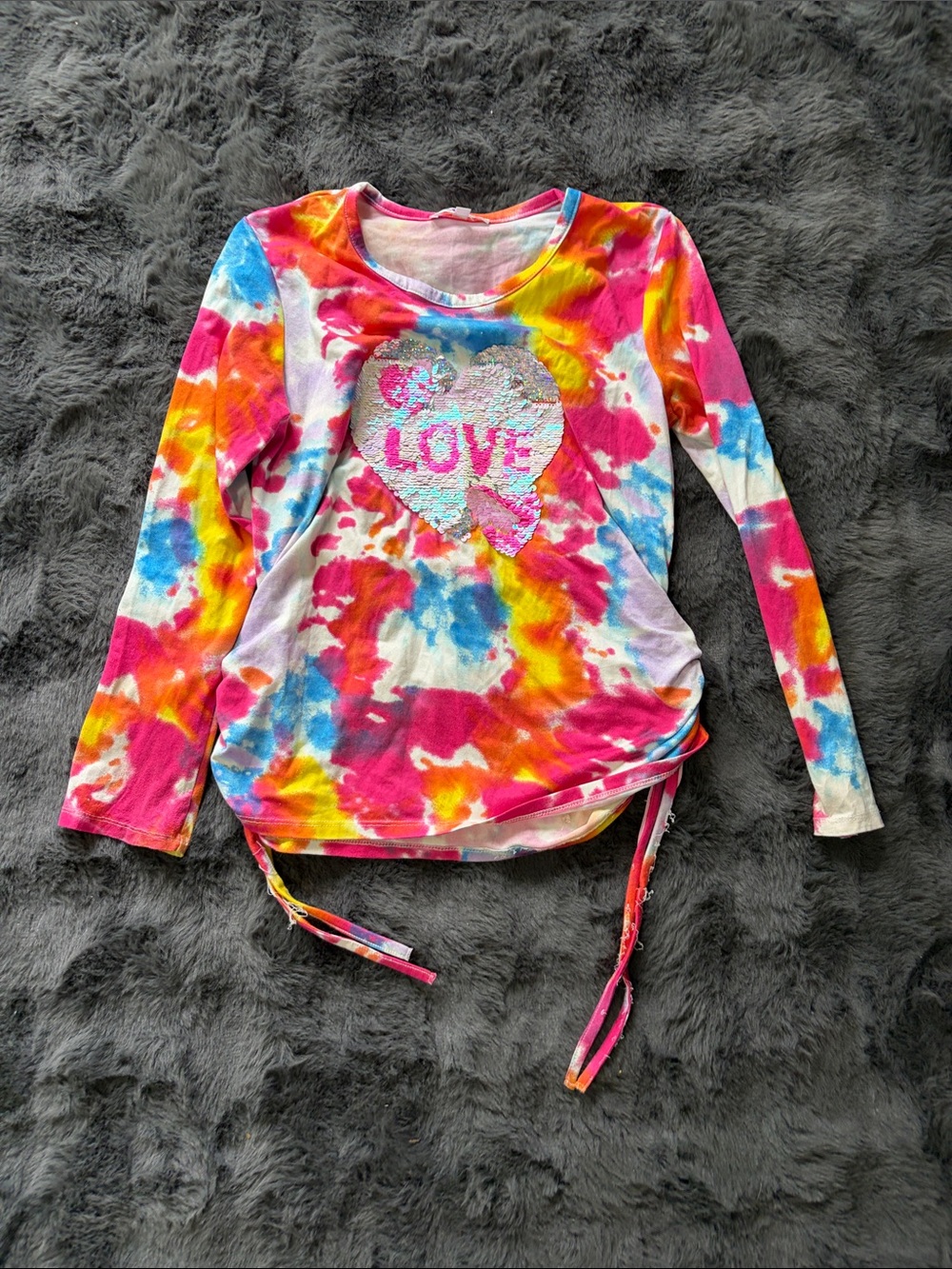 Kids Tie-Dye 'Love' Long Sleeve Top - Multicolor SIZE 14/16